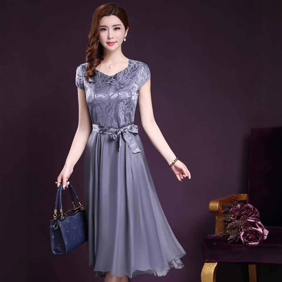 Ele Faionable plus Size dames ort Sve Dr A-lijn Plooirok Midi Lengte V-Ne Slim Fit Zomer Nieuwe collectie