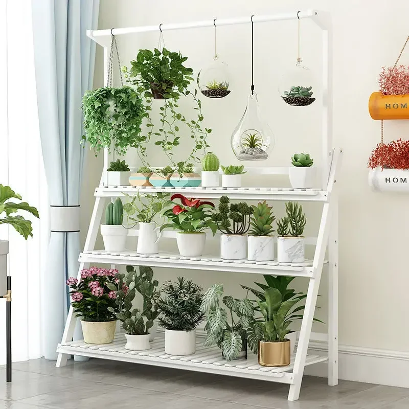 Solid Wood Flower Shelf Indoor Hall Floor Type Chlorophytum Comosum Balcony Wall Mounted Rosette Pot Rack