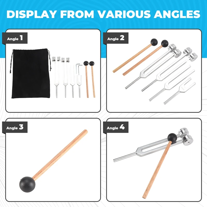 

Набор частотных виброгубок (128 Гц, 136,1 Гц, 512 Гц, 4096 Гц) с рефлекторным молотком для исцеления чакр, музыкальный набор для терапии