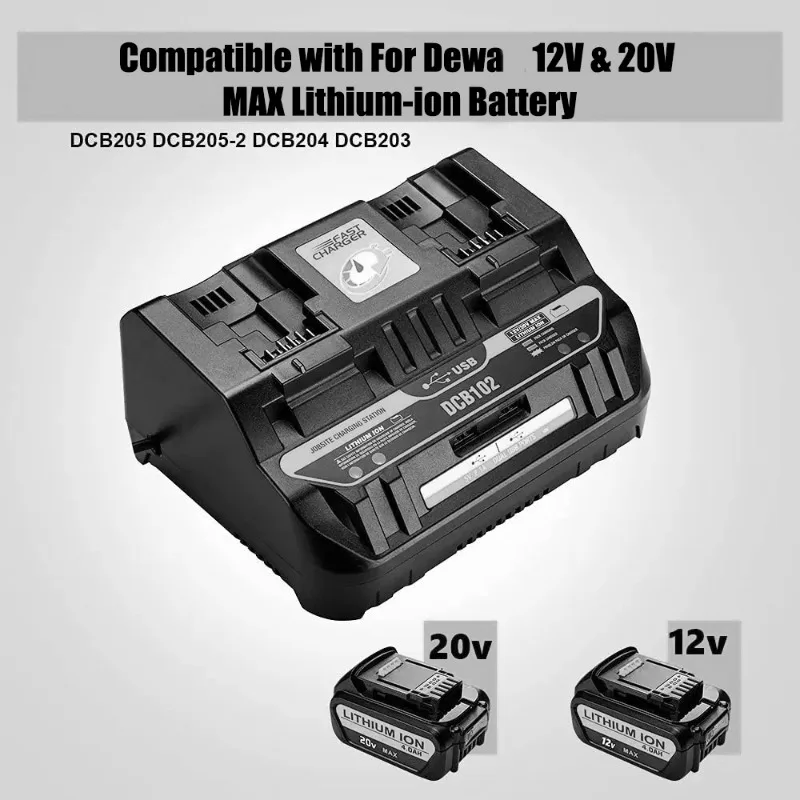 HAKSINKY DCB102 Dual-Port Rapid Charger Power Tool Battery Charger with USB Port Compatible for DL 14.4V/18V Lithium Batteries