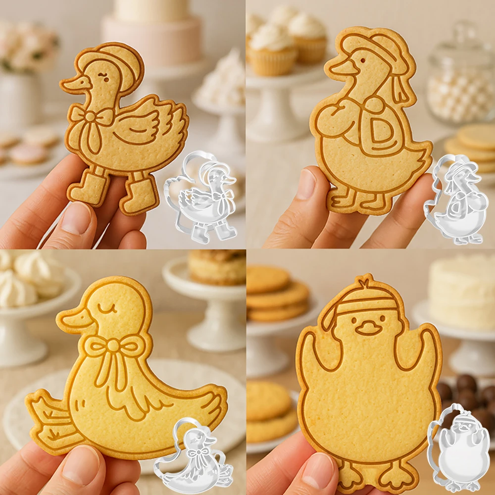 Cortadores de galletas de pato de dibujos animados, herramientas y accesorios de panadería DIY, cortadores de estampcookie