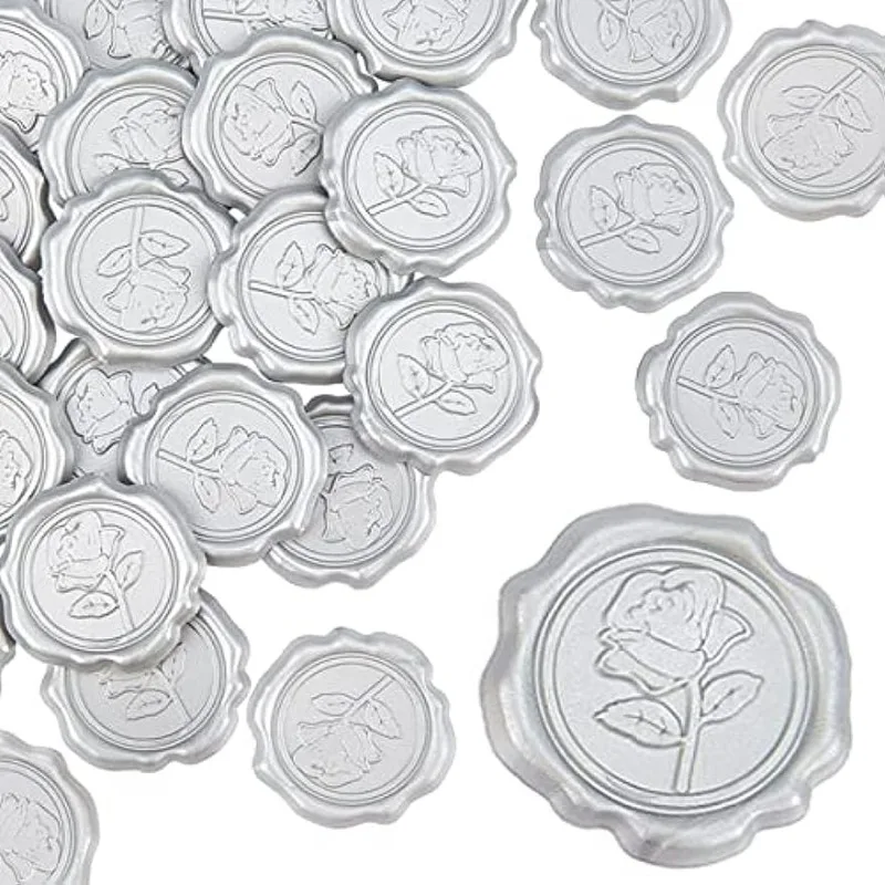 

Adhesive Wax Seal Stickers 25PCS Rose Flower Silver Adhesive Wax Seals Decorative Stamp Stickers Envelope Stickers Silver