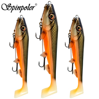 Spinpoler Shad Bait Pike Fishing Lures 14cm/18cm Square Paddle Tail Realistic Soft Plastic Rubber With Stinger Rig Bass Zander