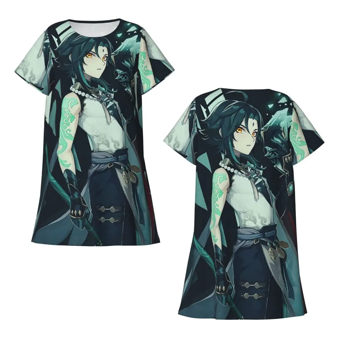 Custom Genshin Impact Xiao Short Sleeves Nightdress For Sleeping Sleepshirts Women Short Sleeve Nightgowns Soft Pajama Dress