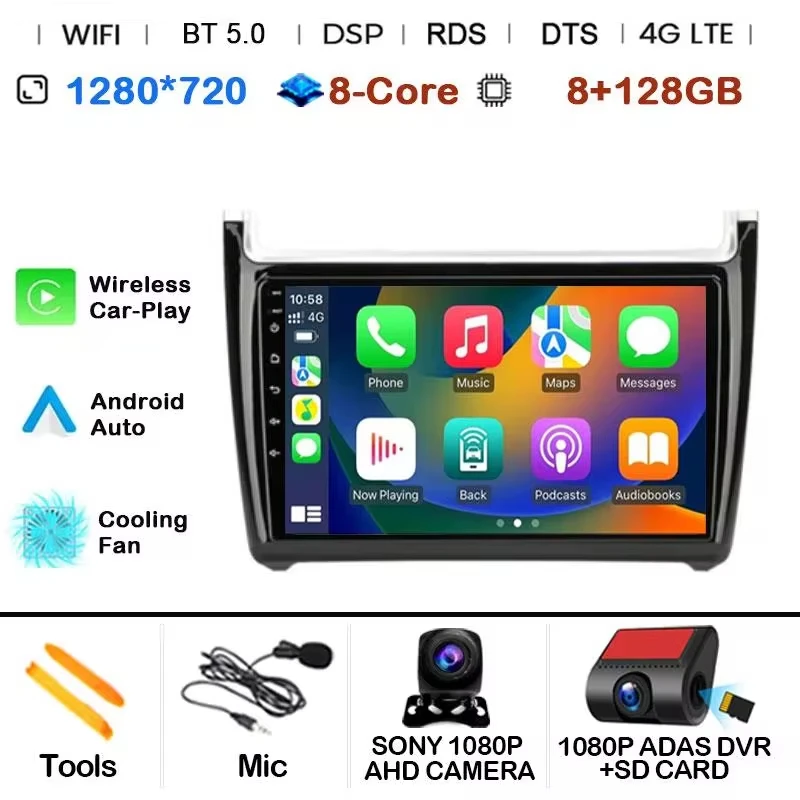 Android 15 Auto Radio 2Din CarPlay Multimedia Videospeler voor Volkswagen VW POLO sedan 6R 2008-2020 GPS Navigatie Autoradio
