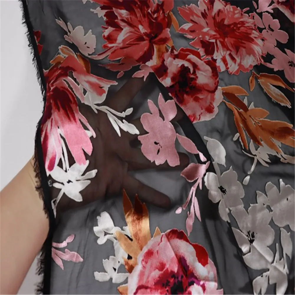 Good Quality Big Flower Floral Charming Natural Opal Silk Burn Out Fabric for Lady Party Costume