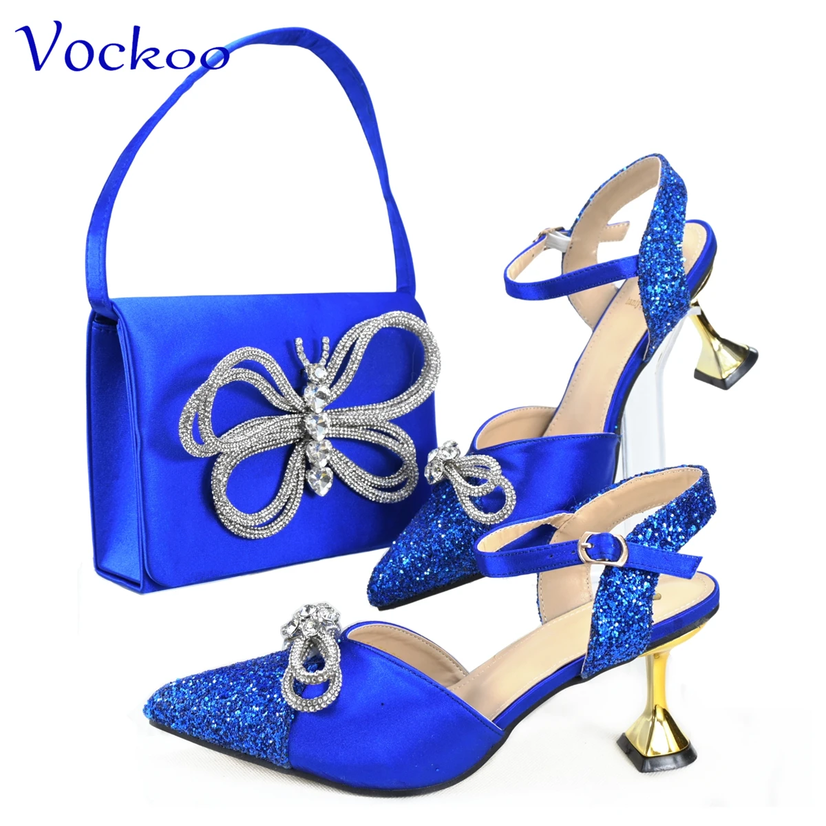 2025 New Fashion Italian Design Shoes and Bag Set to Match in Royal Blue Color Mature Ladies Pointed Toe Pumps for Wedding