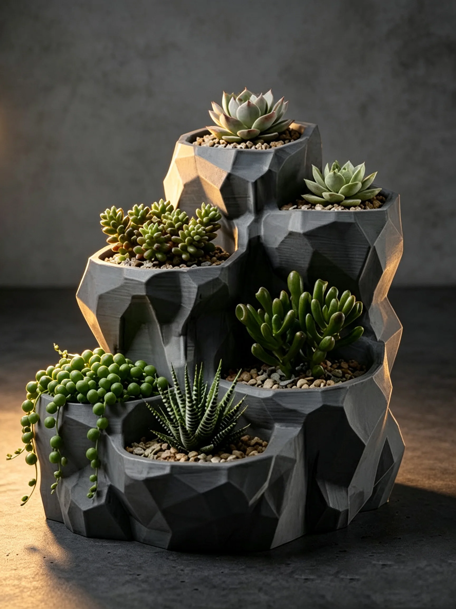 Rockery Rock Style Sukkulententopf aus Kunstharz, Tischblumentopf mit mehreren Pflanzmöglichkeiten, dekorativer Topf für Kakteen und kleine Pflanzen. – Detail 6
