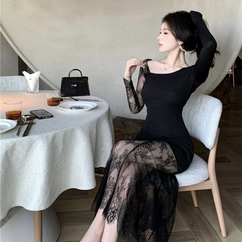 

Элегантное женское макси-платье с уникальной кружевной аппликацией, асимметричным подолом, приталенным силуэтом, сексуальное, женственное, для вечерних мероприятий