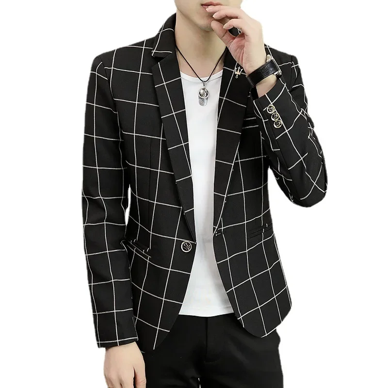 

2023 New Boutique Men's Fashion and Comfort Casual Slim Fit Versatile Trend Plaid Breathable Slim Top Young Handsome Small Suit