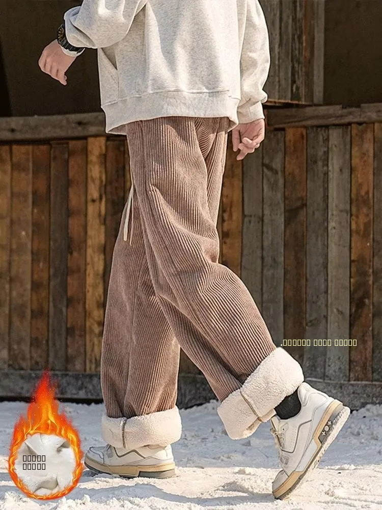 

Мужские зимние вельветовые брюки Extra Thi с флисовой подкладкой, прямые широкие хлопковые брюки, устойчивые к холоду, теплые, молодежные, повседневные