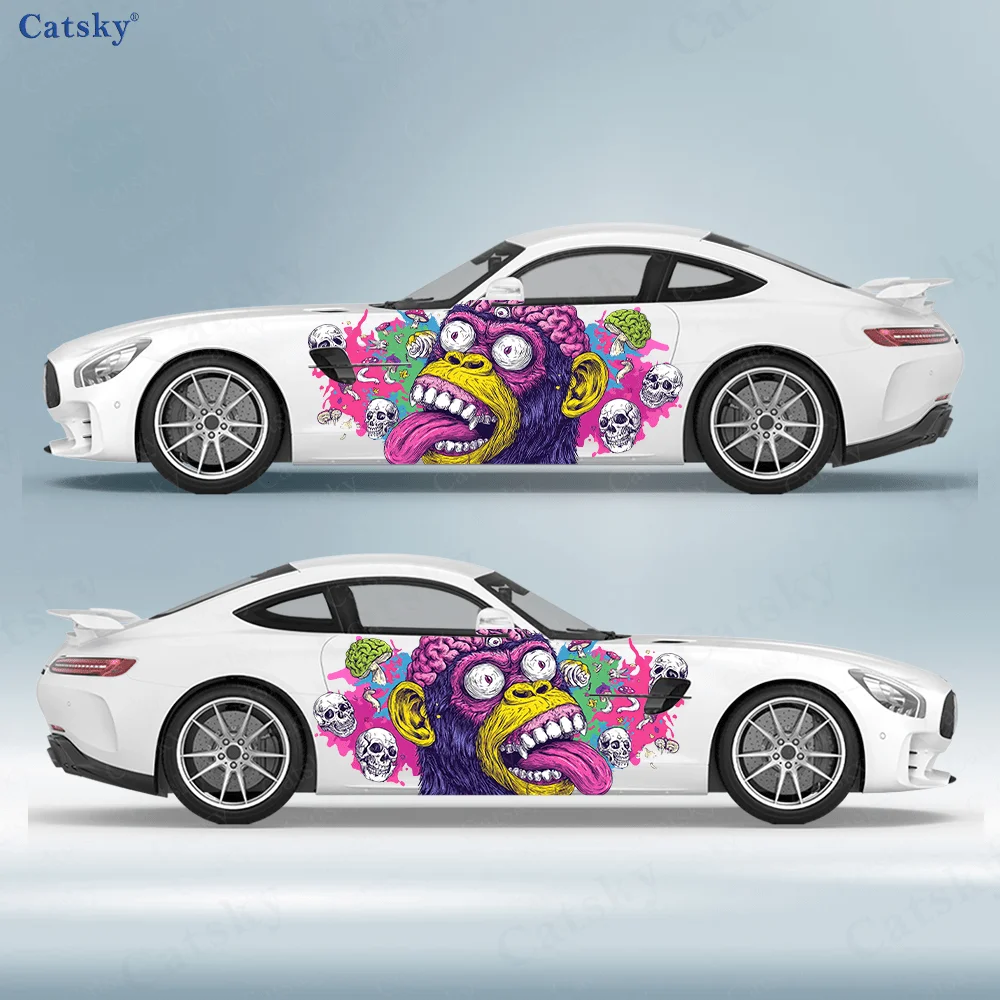 

Дурацкая обезьяна, череп, брызги, автомобильные виниловые наклейки, самоклеящаяся наклейка из ПВХ, подходит для грузовиков, внедорожников, декор, автоаксессуары, подарок