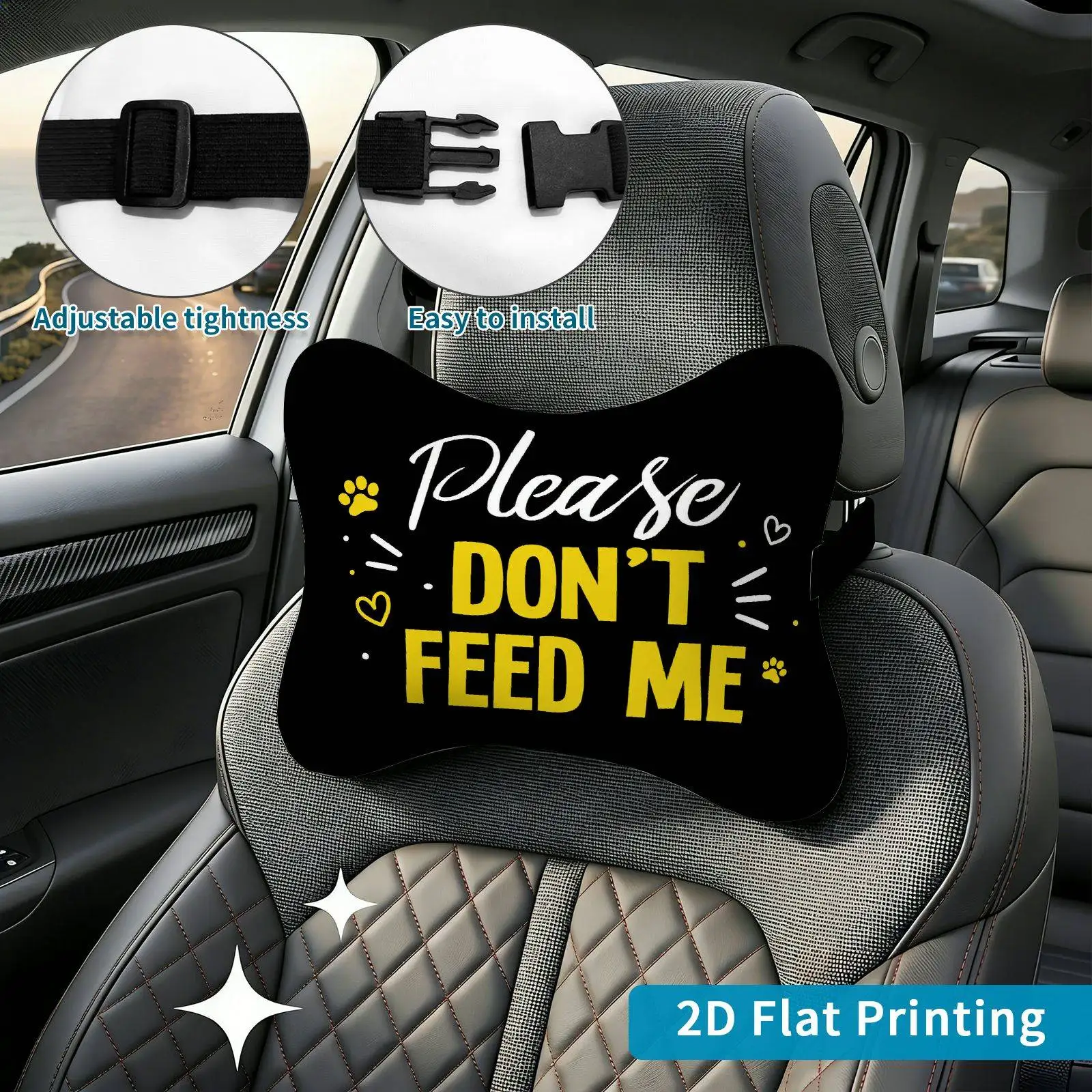 2pcs Please Don'T Feed Me Car Seat Headrest, Neck Support Cushion, Suitable For All Seasons Of Car Additions, Pet Sign Theme, Tr