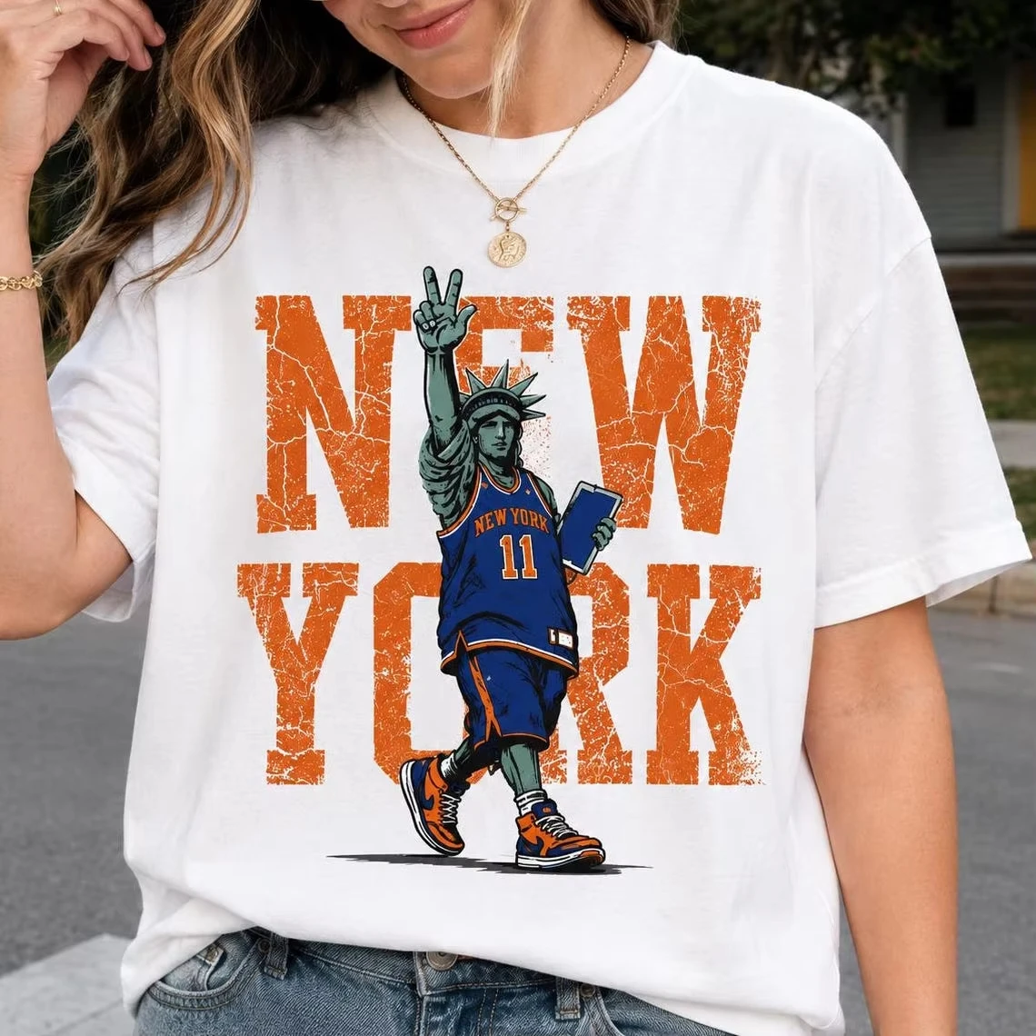 Camiseta Unisex NYK New York Jalen Brunson Estatua de la Libertad Creatividad 2026 Nueva 100% Algodón Moda Jersey de Baloncesto para Hombre