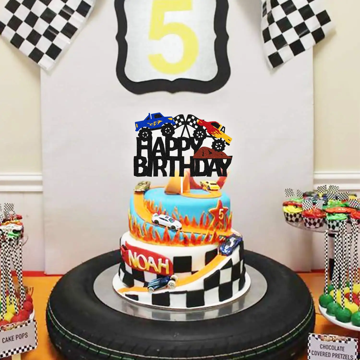 Monster Truck Cake Topper Happy Birthday Monster Car Cake Topper Party Decoration for Gamers Boys Girls Kids Supplies