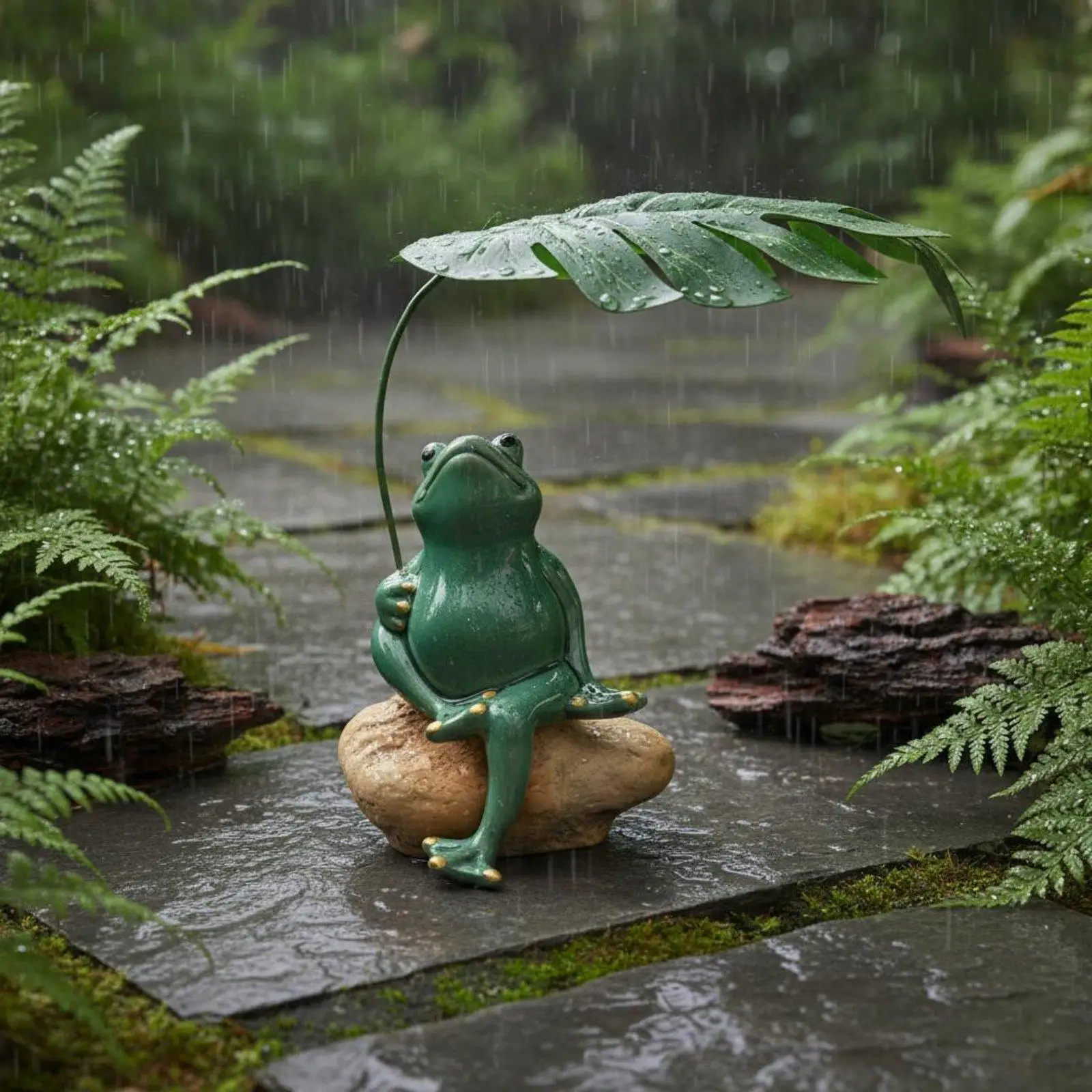 Ceramic Frog Garden Figurine Umbrella Frog Ornament Home Decorative Figures for Tea Table Shelf Display