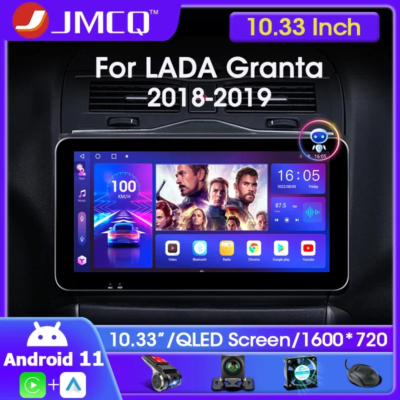 

JMCQ 10.33" 2din Android 11 Car Radio Multimidia Video Player For LADA BA3 Granta Cross 2018 2019 4G Carplay QLED Screen DVD