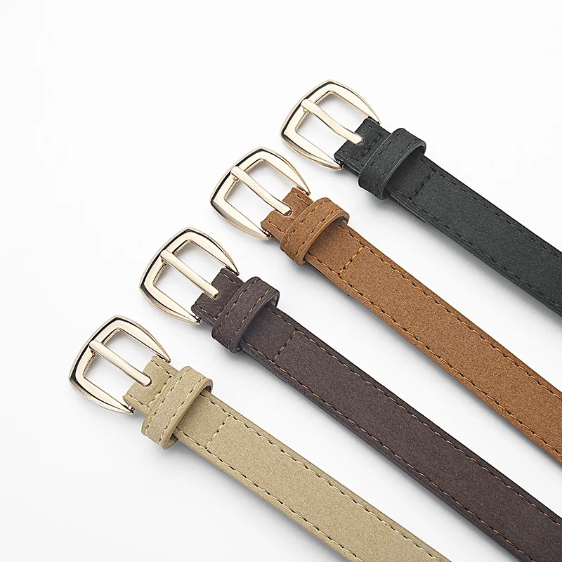 Thin Belt New Pu Decorated Suede Belt with Skirt Simple and Versatile Fine Pin Buckle Jeans Women's Belt