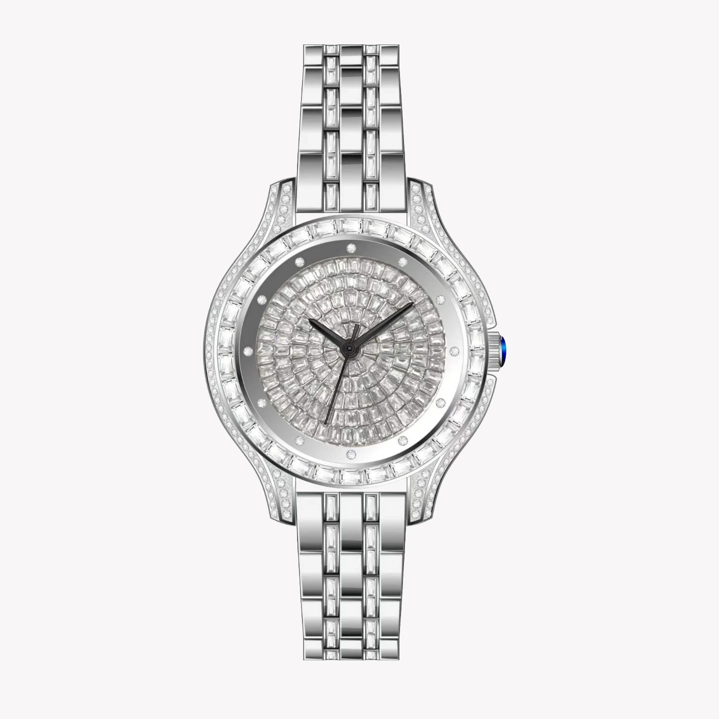 フルダイヤモンドクォーツ時計女性用ガールズシルバー時計ステンレス鋼オロロジオ新しいジルコン腕時計レディースシンプルなレロッホムジェ