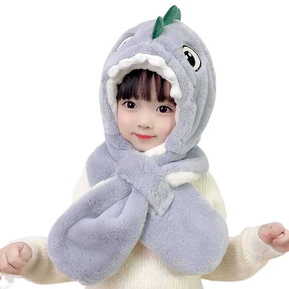 

Cartoon Windproof Hat Scarf Set Dinosaur Cold-proof Scarf Integrated Cap Pullover Hat Bomber Hat Bonnet Winter Cap Baby Hat