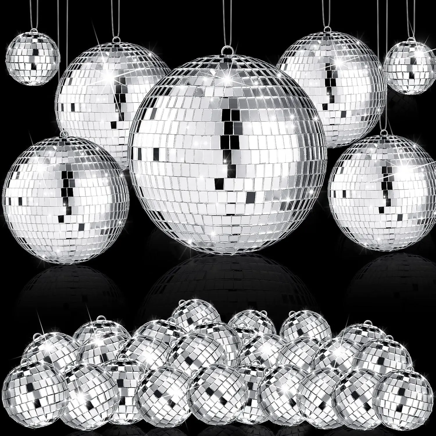 

65 Pcs Disco Balls Decorations Assorted Size Disco Ball Ornament Reflective Hanging Mirror Ball Mini