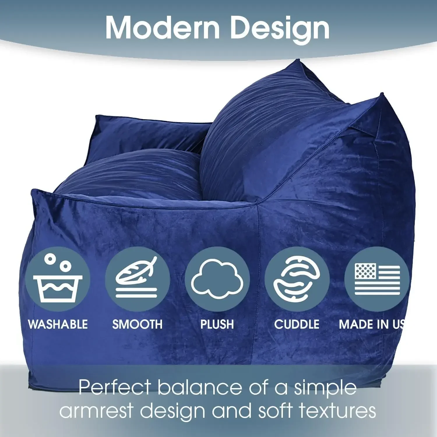 Bean Bag Sofa Chair, Midnight Blue - Bean Bag Chair with Armrests, Bean Bag Couch with High-Density Foam, Lounge Chair for Bedro