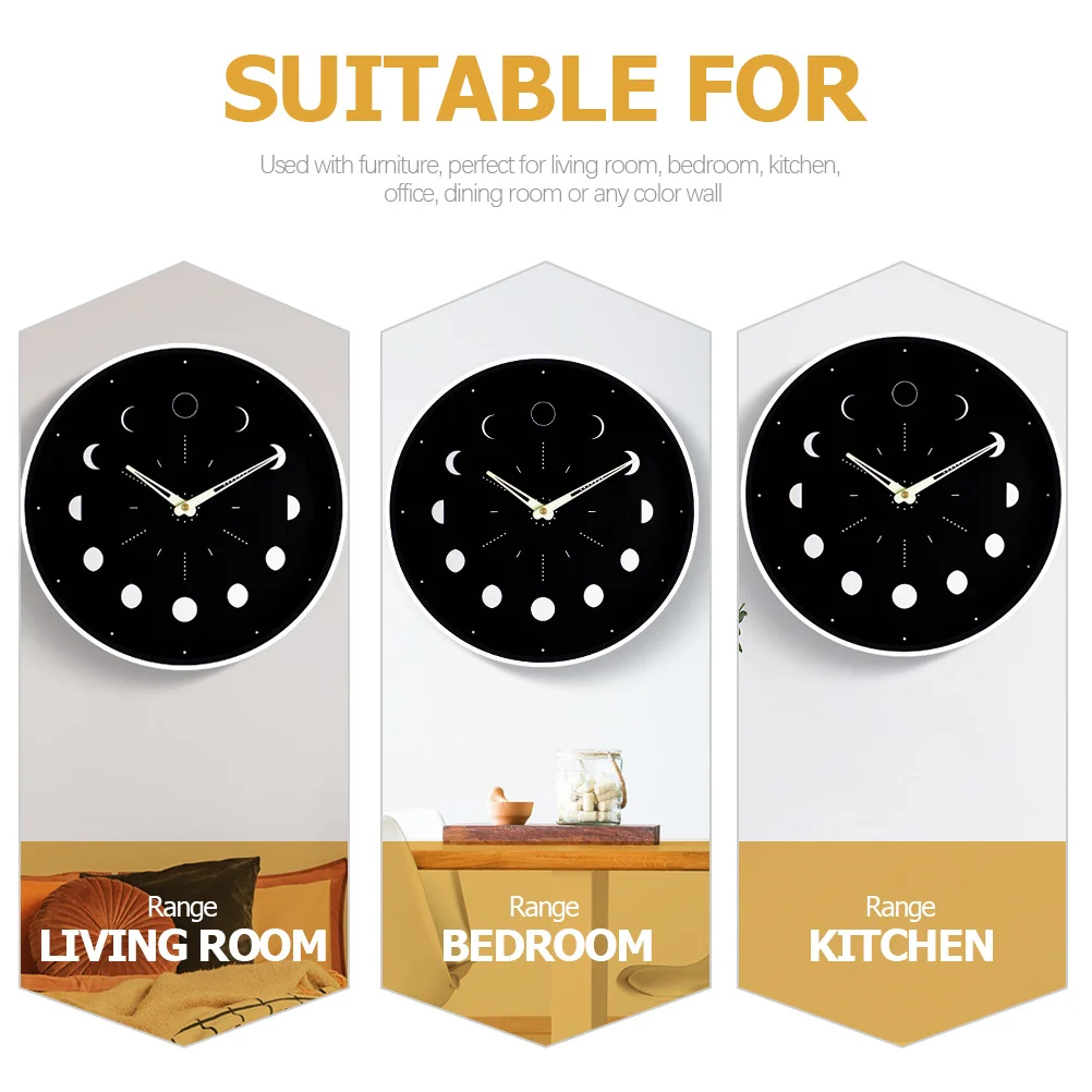 

Wooden Luminous Moon Phase Wall Clock Silent Non Ticking Round Mute Decor for Bedroom Living Room Office Dining Room