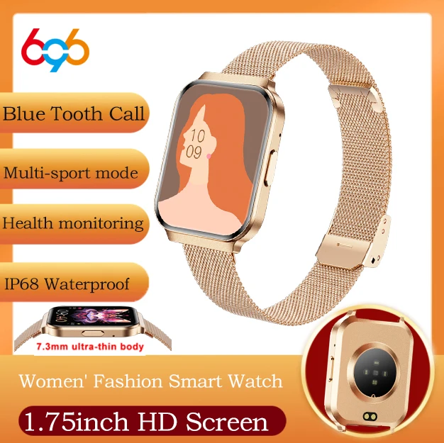 11g Ultra-thin Women Smartwatch Blue Tooth Call Waterproof Heart Rate Sports Fitness Smart Watches All Metal Body Lady Bracelet