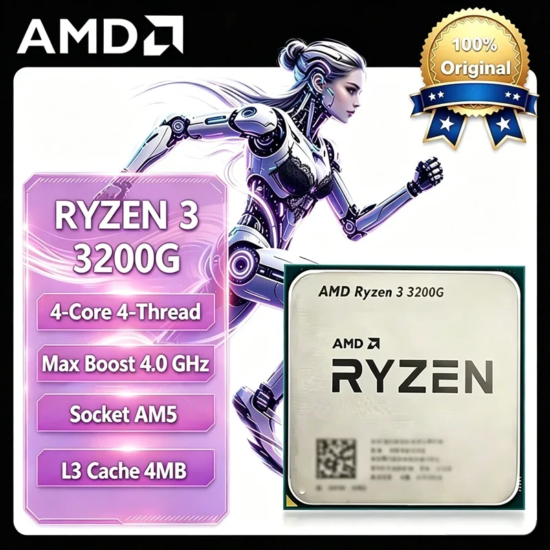 CPU AMD Ryzen 3 3200G R3 3200G Zen+ 12nm 4C 4T 3.6GHz hasta 4.0GHz 4MB L3 Radeon Vega8 Graphics AM4 Socket Loose APU