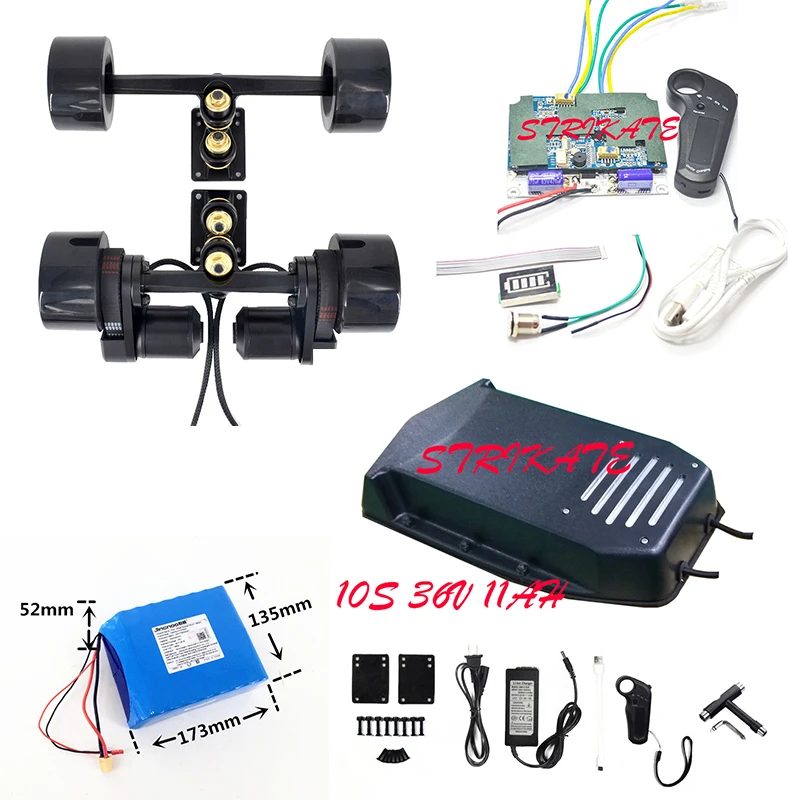 Diy E สเก็ตบอร์ด 90 มม.ล้อ PU Dual drive N5065 มอเตอร์ 2 ชั้นโช้คอัพรถบรรทุกสเก็ตบอร์ด 10S5P แบตเตอรี่