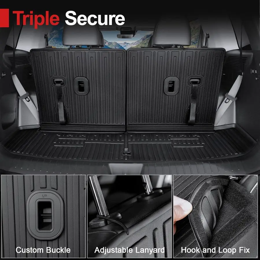 سجادات لـ 2024 2025 2026 Hyundai Santa Fe Fit Hybrid and Gas، TPE حماية لجميع الأحوال الجوية حصيرة شحن صندوق السيارة المخصصة مع حصيرة مسند الظهر