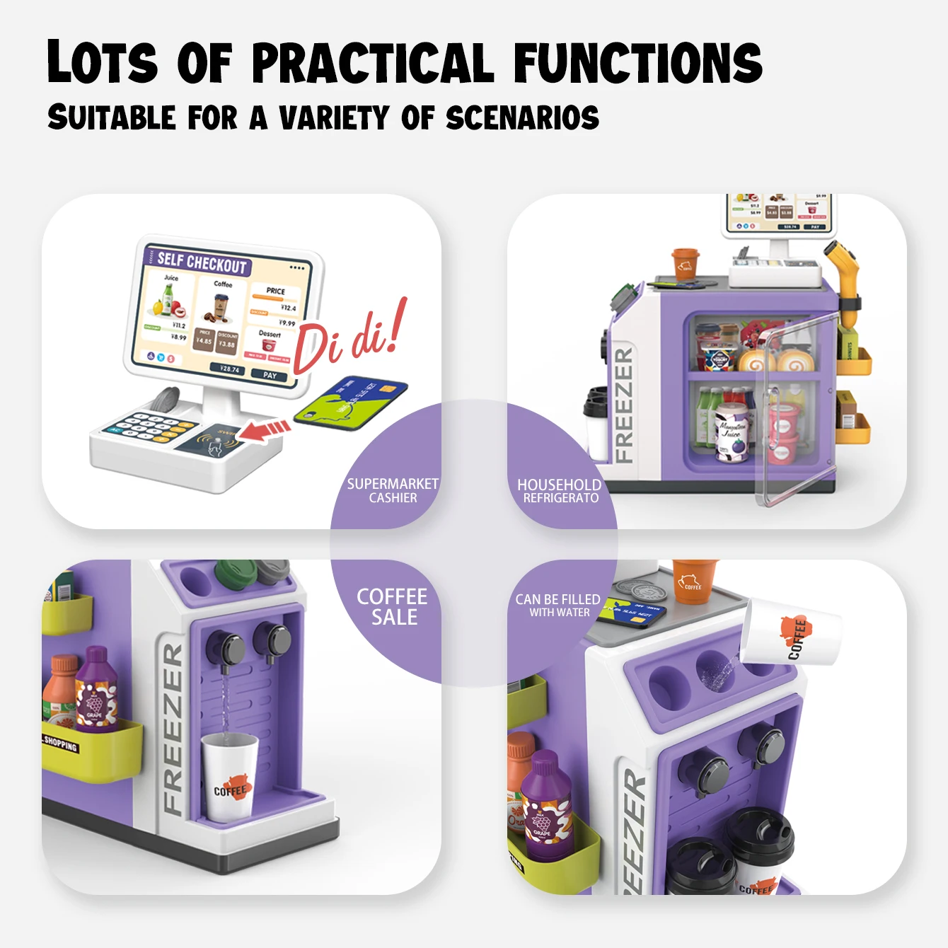 Children's Play House Simulation Supermarket Cash Register Food Simulation Shopping Coffee Machine Refrigerator Supermarket Toys