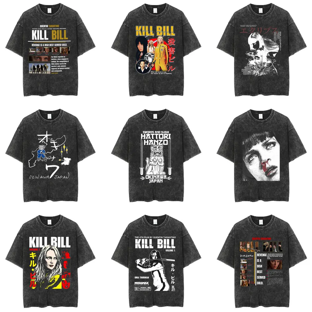 Famous Director Quentin Tarantino Movie Kill Bill Vintage Washed T Shirts Men Women Casual Cotton Retro T-shirts 90s Streetwear
