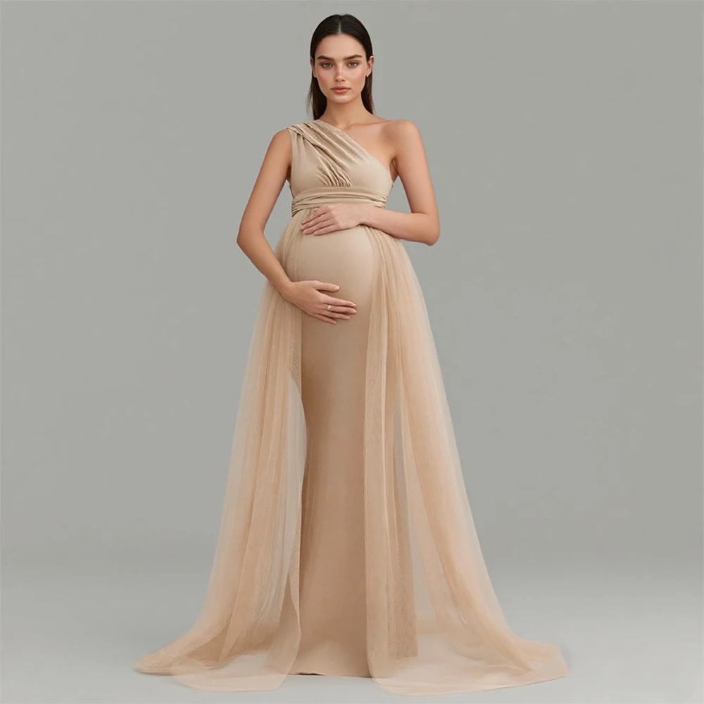 One Shoulder Maternity Photoshoot Dress Elegant Engagement Gown Pregnancy Gowns for Photoshoot​ for Pregnant Women Baby Shower