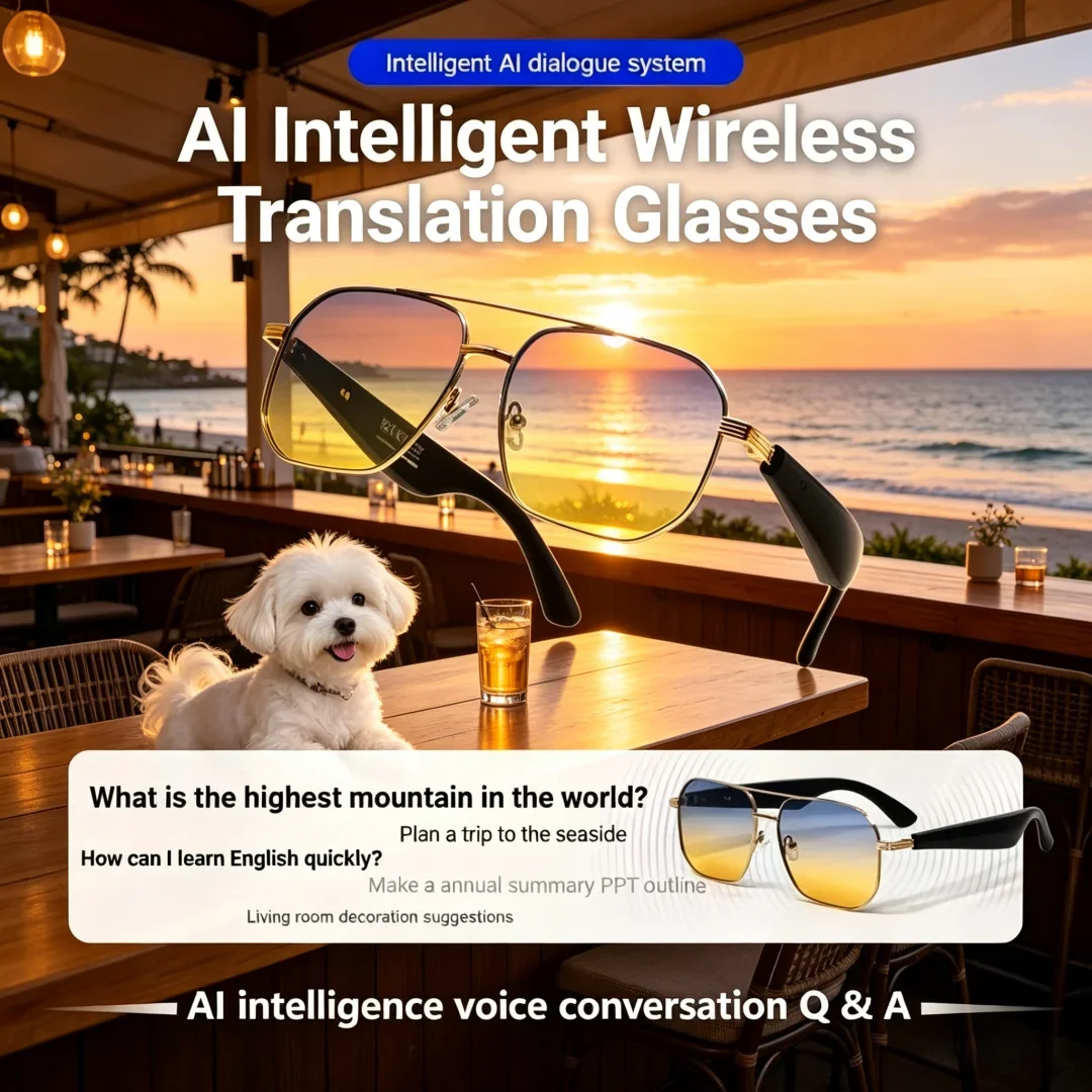 

Elegant AI Smart Glasses Wireless Call Headset 2 In 1 Profound Instant Translation Mellow Music Playing Sunglasses Intelligent