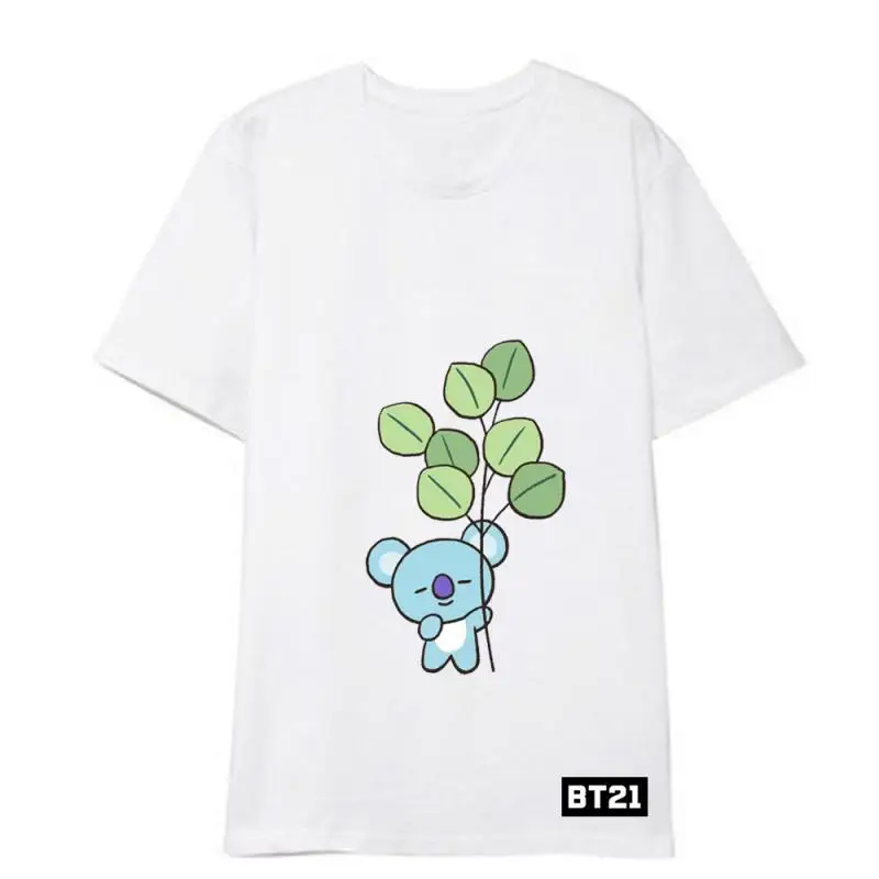 อะนิเมะการ์ตูน Bt21 Tata Chimmy Cooky แขนสั้น T2K ฤดูร้อนใหม่แฟชั่นหลวมเสื้อยืดนักเรียนเสื้อลําลองคู่สวมใส่ของขวัญ