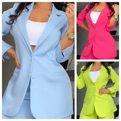 New Autumn Women's Fashion Solid Notched Collar Suit Two Piece Business Office Casual Elegant Womens Blazer Coat Trousers Set