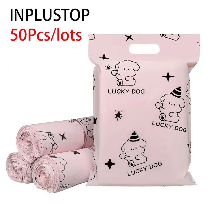 INPLUSTOP 50Pcs Cartoon Dog Printing Express Bag Portable Logistics Clothes Package Bag Waterproof Envelopes Courier Tote Pouch