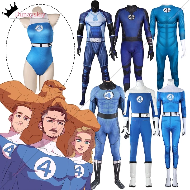 Movie Fantastic Cos Four Reed Richards Cosplay Costume Socks With Jumpsuit Blue Jumpsuit Party Invisible Man Role-playing Suit