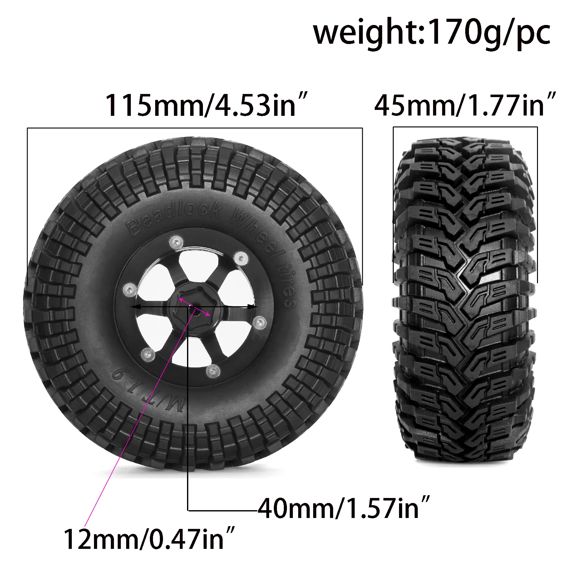 RED SPIDER 4Pcs 1.9  Rubber Off‑Road Tyres and Aluminum Alloy Beadlock Wheels OD 115mm For Traxxas TRX4 Axial SCX10 II III