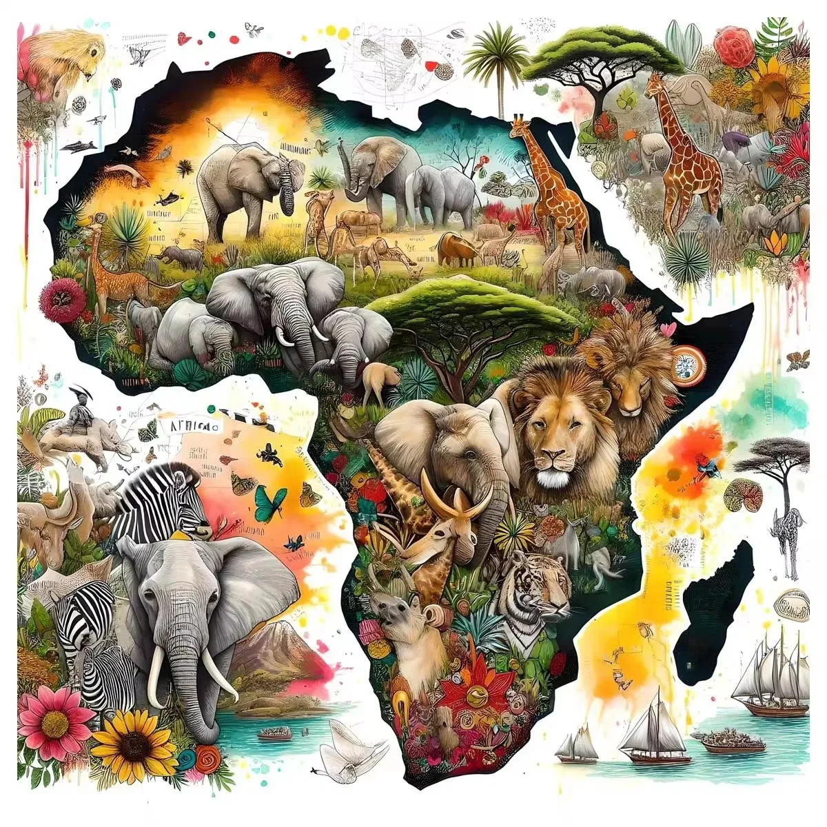 500/1000/1200/2000PCS Jigsaw Puzzle Fantasy Mountain Cottage Rainbow Water Stream Deer Duck Puppy Rabbit Butterfly Floral