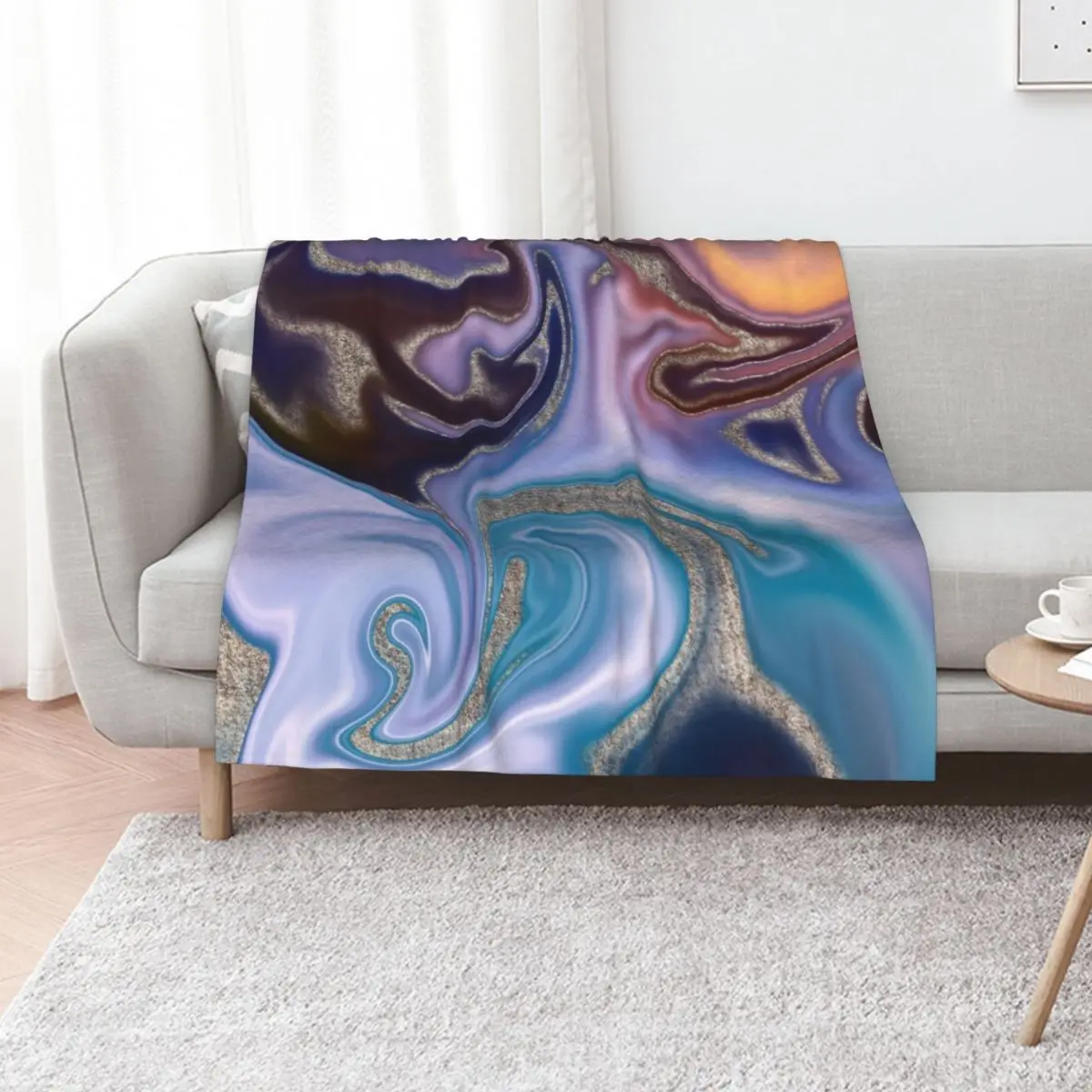 Liquid Blue And Copper Faux Marble Texture Throw Blanket decorative Plaid Furrys Flannels Winter beds Bed Fashionable Blankets