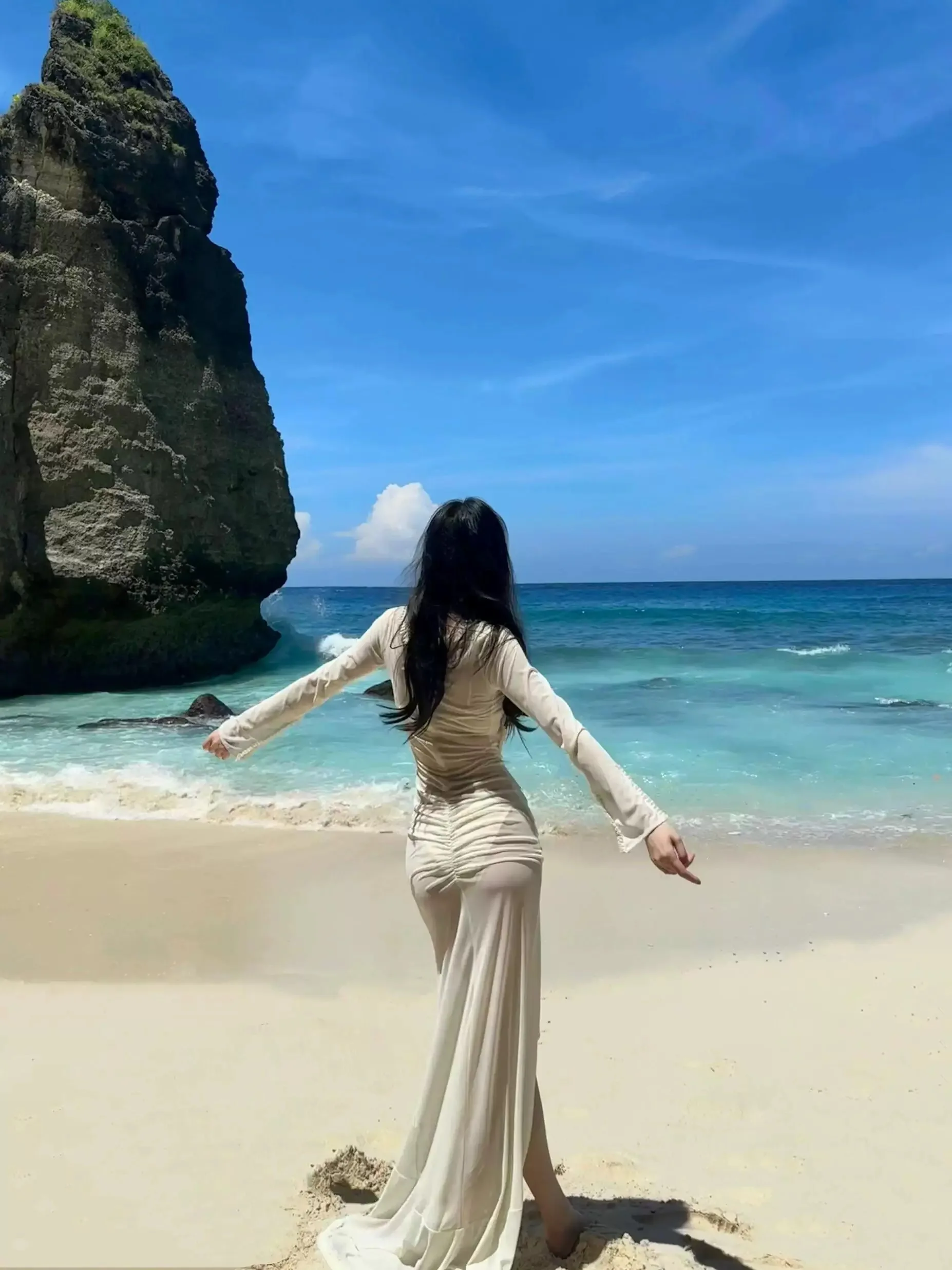 Sexy Langarm Kleid Frauen Mode Off Back Sheer Dünne Dame Party Kleider Vintage Casual Langes Kleid Strand Urlaub Kleidung