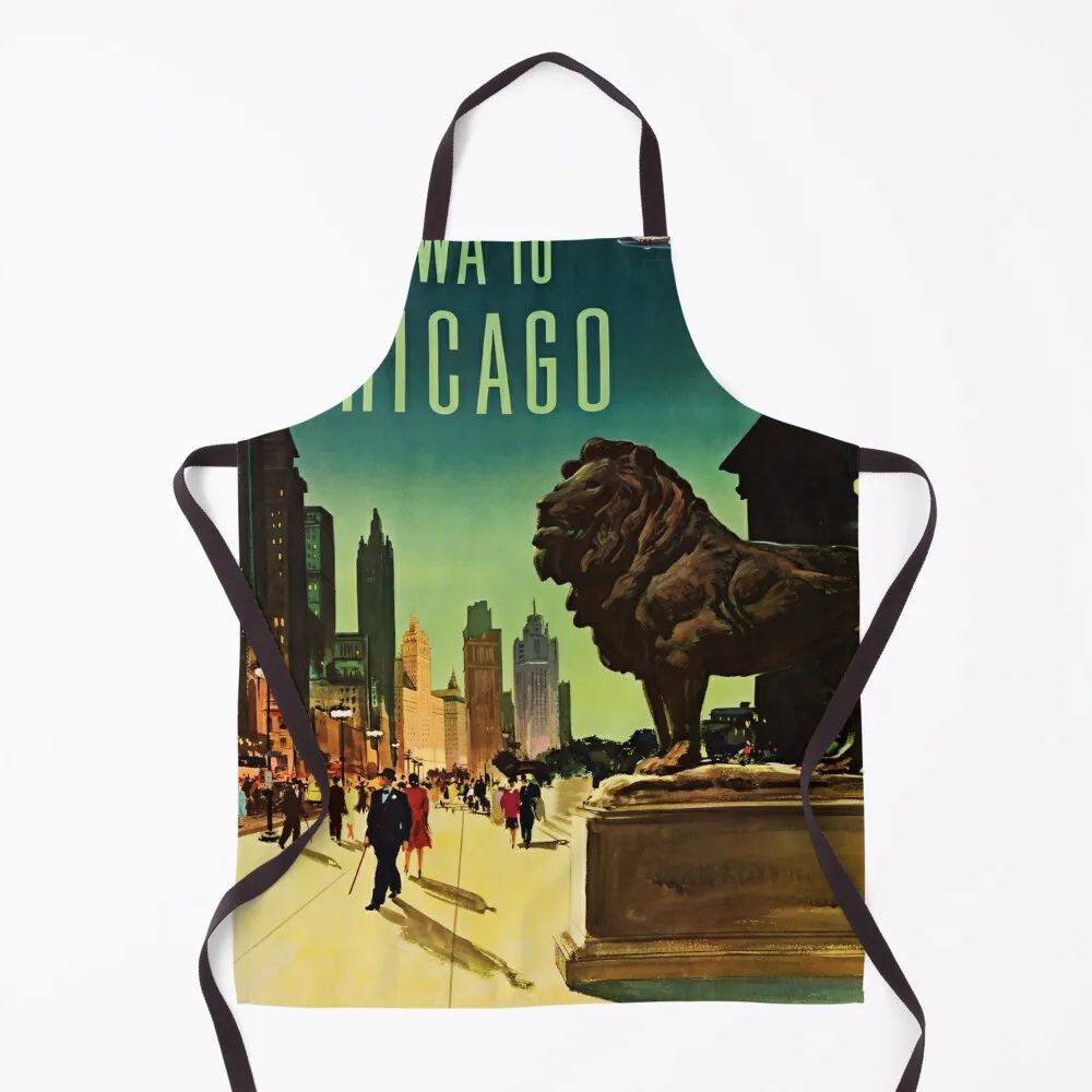 

Chicago for the Tourist retro poster Apron Camping Customizable Woman barber uniform kitchen and home Apron