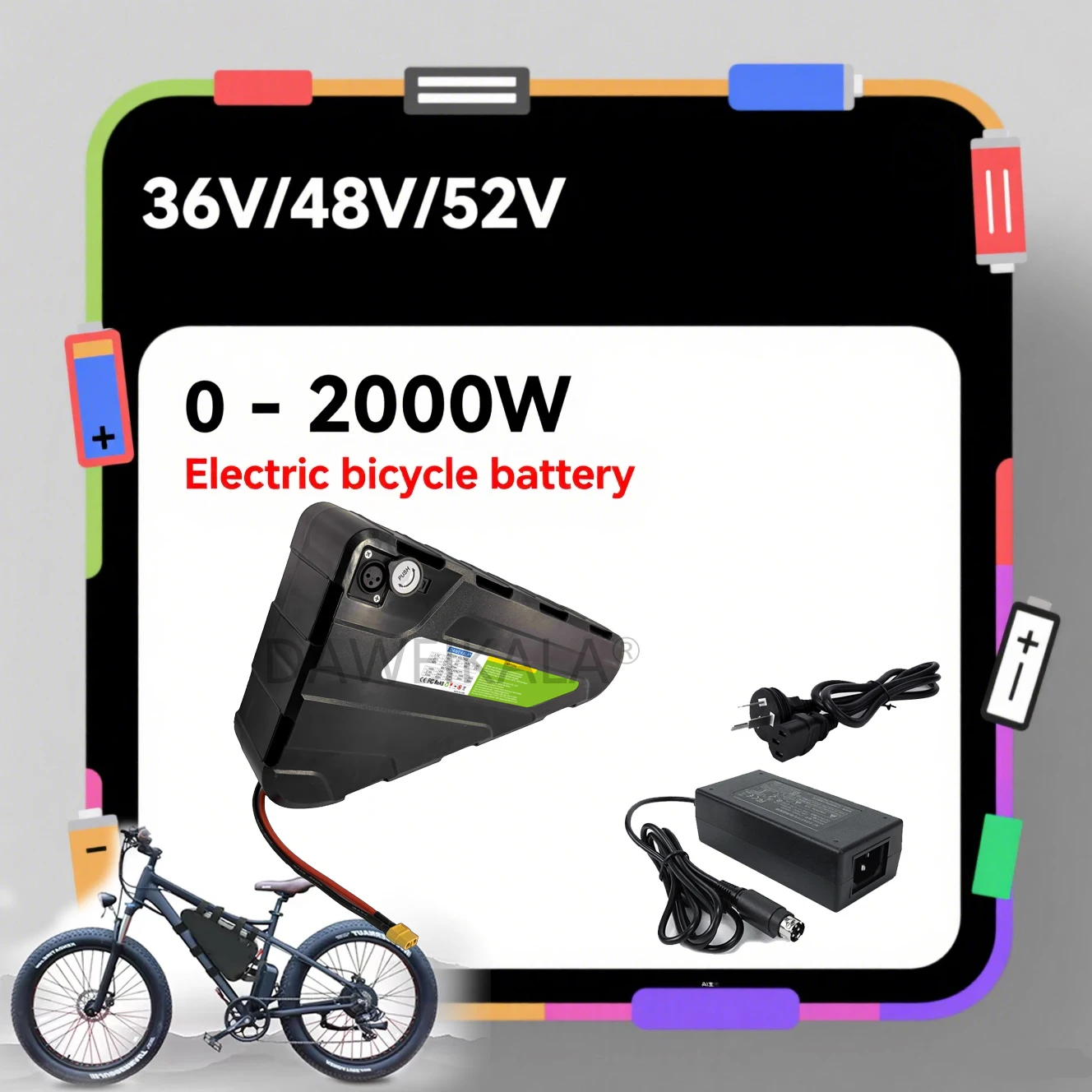 

Triangle Ebike Battery 48V 25AH 52v Battery Electric Triangle Lithinum ion Battery High Capacity for 1800W 1500W 1000W Motor