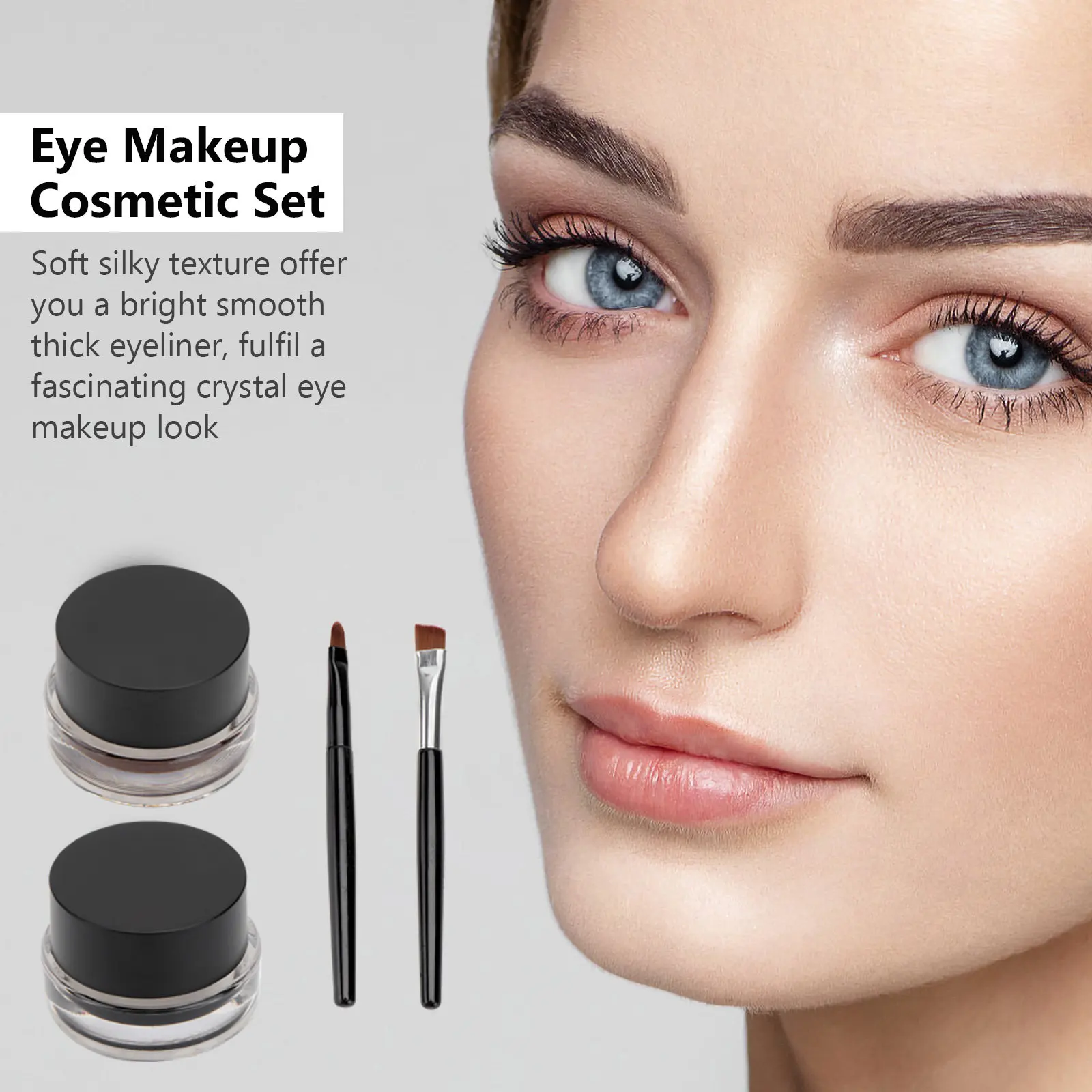 Set di 2 eyeliner in gel e trucco per sopracciglia, impermeabile, a lunga tenuta, texture morbida e setosa, pigmento marrone scuro e nero per occhi definiti