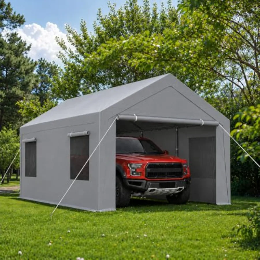 Feet Carport, Heavy Duty Car Canopy with Roll-up Windows, Garage Storage Tent Shelter with Removable Sidewalls and Doors, for B