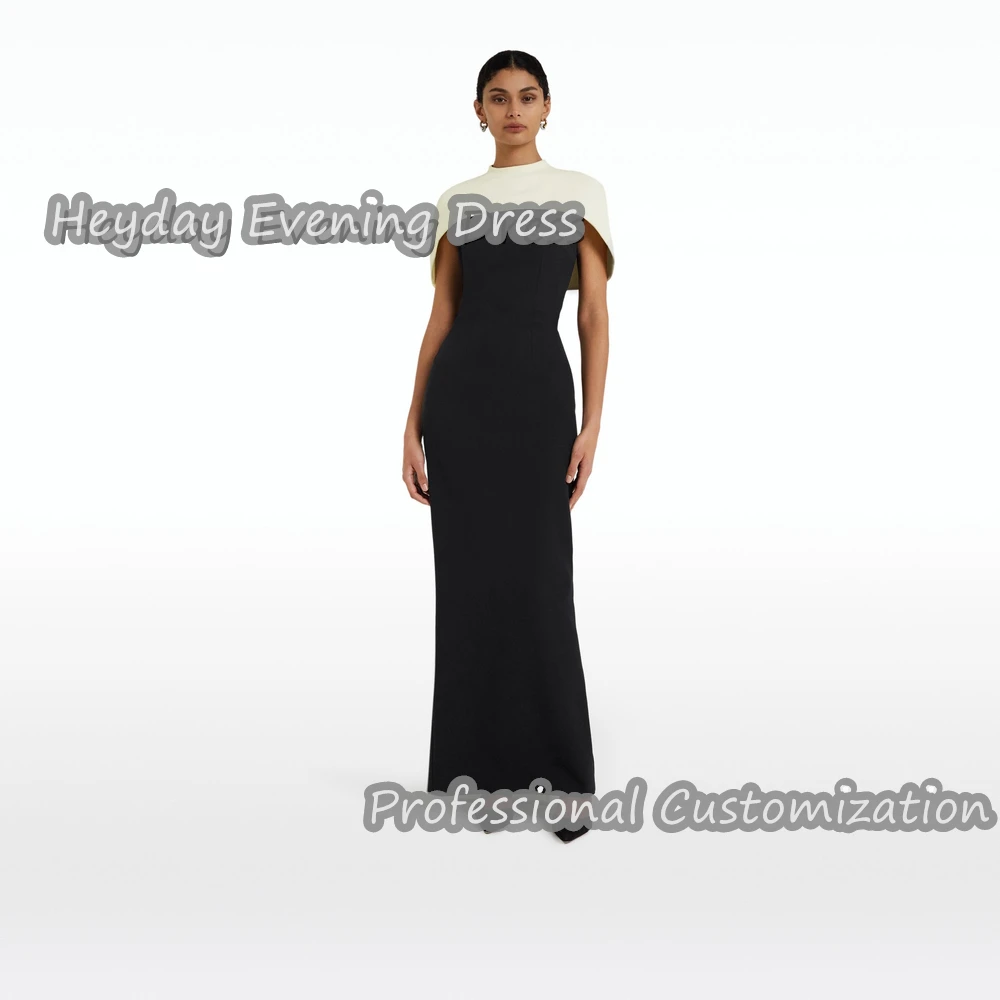 Heyday O-Neck Saudi Arabia Short Sleeves Straight Floor Length Prom Gown luxury Crepe Built-in Bra Elegant  Dress For Women 2024