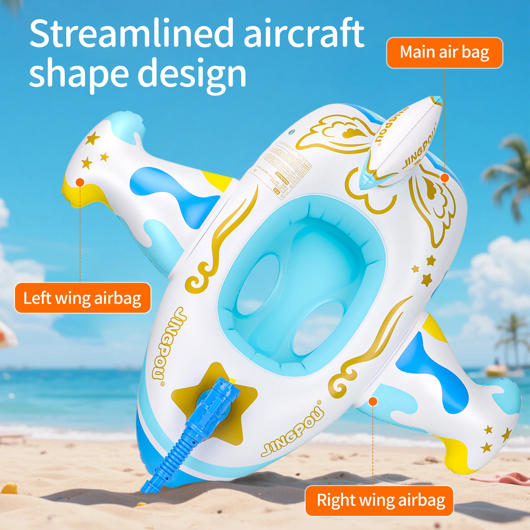 Swimbobo Blue Kids Vliegtuig Zwemstoel Float Ring Opblaasbaar Drijvend Voor Zomer Zwemboot Cirkel Baden Waterpistool Speelgoed