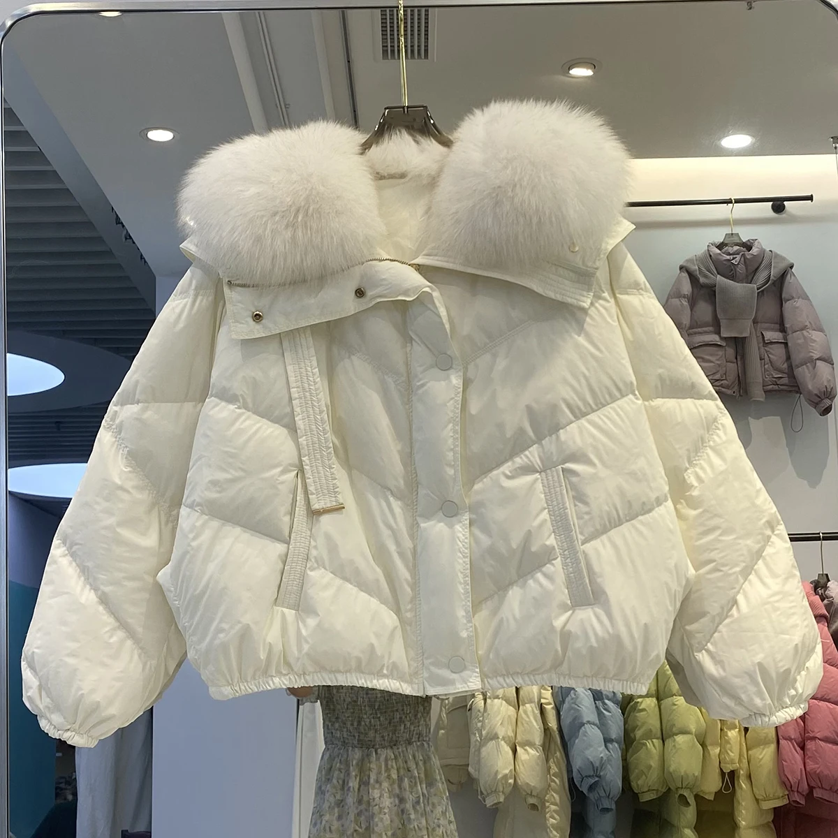 2025 Women's Clothing Large fur collar short down jacket, fashionable thickened slim coat Autumn Winter New 1102